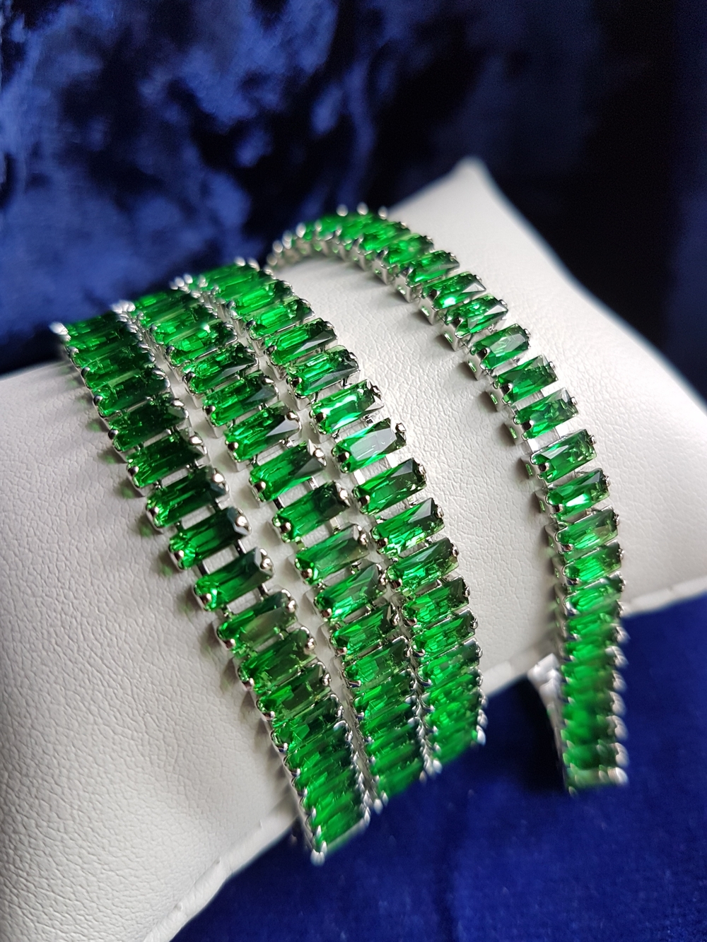 Swarovski Elements Silver Emerald Green Emerald-cut Baguette Tennis Necklace NEW - Picture 4 of 17